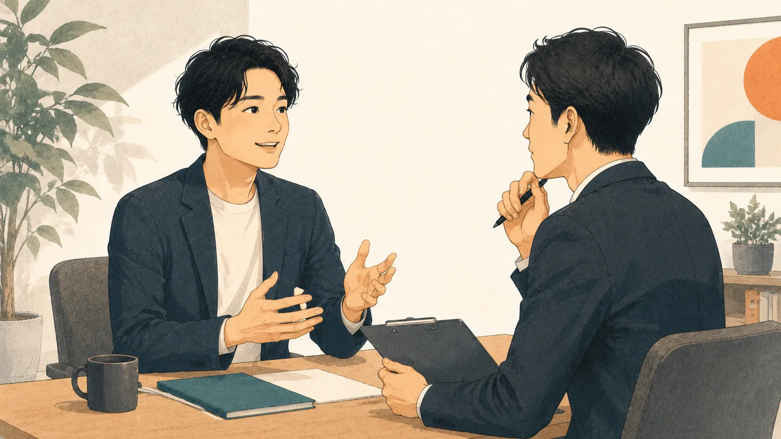 面接対策に伴走してもらうイラスト